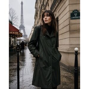 Red Man Vintage Olive Green Rain Coat Trench Button Front Contrast Stitch Small‎